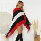 BEAUTIFUL I AM Striped Fringe Trim Poncho