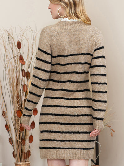 BEAUTIFUL I AM Striped Round Neck Long Sleeve Sweater Dress