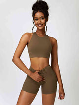 BEAUTIFUL I AM Cutout Cropped Sport Tank and Shorts Active Wear Set