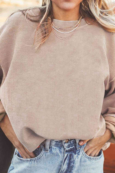 BEAUTIFUL I AM Ribbed Round Neck Drop Shoulder Sweatshirt