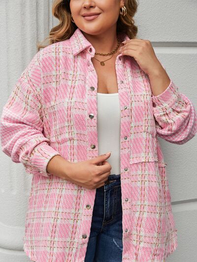 BEAUTIFUL I AM Plus Size Plaid Pocketed Snap Down Shirt