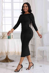 BEAUTIFUL I AM Ruched Boat Neck Midi Dress