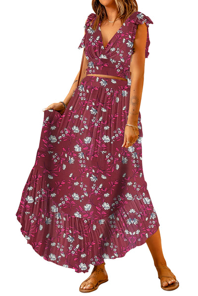 BEAUTIFUL I AM Printed Tie Back Cropped Top and Maxi Dress Set