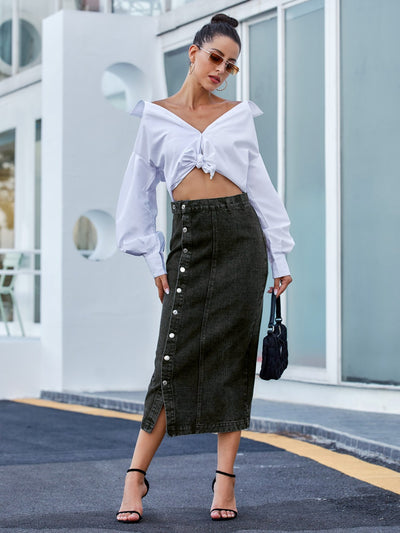 BEAUTIFUL I AM Button Down Denim Skirt