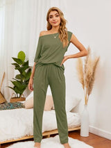 BEAUTIFUL I AM Round Neck Top and Pants Lounge Sleep Wear Set