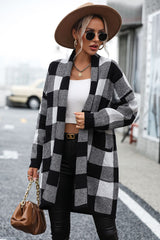 BEAUTIFUL I AM Plaid Dropped Shoulder Cardigan with Pocket