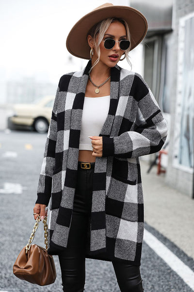 BEAUTIFUL I AM Plaid Dropped Shoulder Cardigan with Pocket