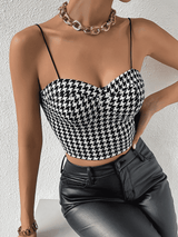 BEAUTIFUL I AM Cropped Sweetheart Neck Houndstooth Pattern Cami Shirt