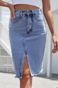 BEAUTIFUL I AM Dress Buttoned Slit Denim Skirt