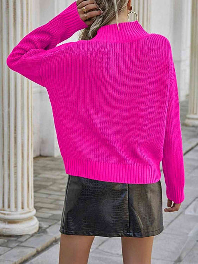 BEAUTIFUL I AM Mock Neck Dropped Shoulder Sweater