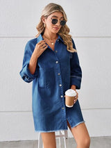 BEAUTIFUL I AM Raw Hem Button Up Denim Dress