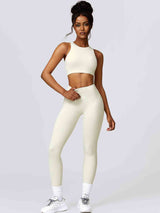 BEAUTIFUL I AM Cutout Cropped Sport Tank and Leggings Active Wear Set