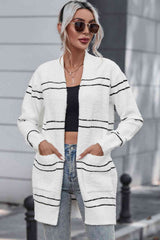 BEAUTIFUL I AM Striped Open Front Cardigan with Pockets