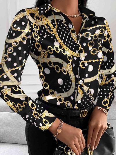 BEAUTIFUL I AM Printed Collared Neck Long Sleeve Shirt