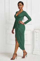 BEAUTIFUL I AM High-low Ruched Surplice Long Sleeve Dress