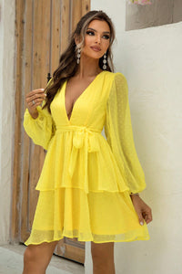 BEAUTIFUL I AM Tie Waist Balloon Sleeve Layered Dress