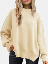 BEAUTIFUL I AM Round Neck Drop Shoulder Slit Sweater