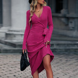 BEAUTIFUL I AM Surplice Neck Tied Long Sleeve Dress