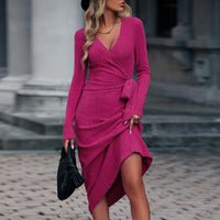 BEAUTIFUL I AM Surplice Neck Tied Long Sleeve Dress