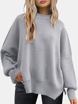 BEAUTIFUL I AM Round Neck Drop Shoulder Slit Sweater