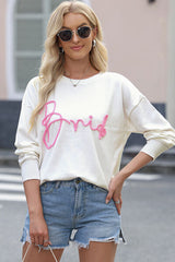 BEAUTIFUL I AM Letter Graphic Round Neck Sweater