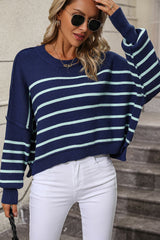 BEAUTIFUL I AM Striped Dropped Shoulder Round Neck Pullover Sweater