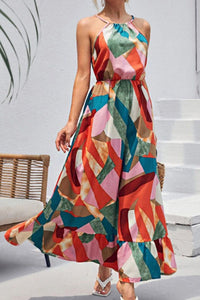 BEAUTIFUL I AM Multicolored Tied Grecian Neck Maxi Dress