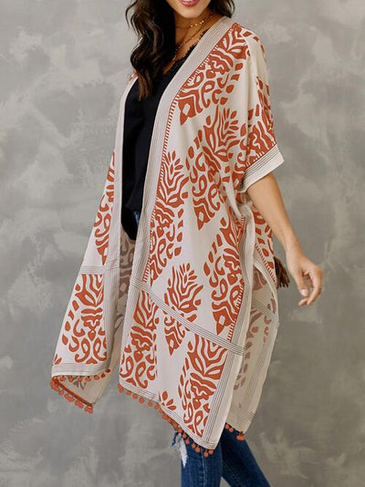 BEAUTIFUL I AM Printed Open Front Slit Cardigan