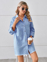 BEAUTIFUL I AM Raw Hem Button Up Denim Dress