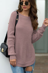 BEAUTIFUL I AM Round Neck Ribbed Knit Top Shirt