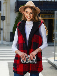 BEAUTIFUL I AM Plaid Hooded Vest Jacket