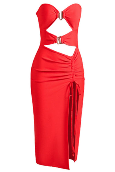 BEAUTIFUL I AM Cutout Strapless Drawstring Detail Split Bandage Dress