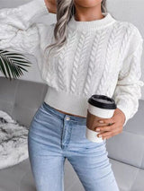 BEAUTIFUL I AM Cable-Knit Round Neck Cropped Sweater