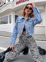 BEAUTIFUL I AM Collared Neck Cropped Denim Jacket