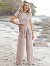 BEAUTIFUL I AM Short Sleeve T-Shirt and Wide Leg Pants Set