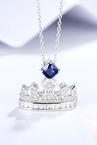 BEAUTIFUL I AM Jewelry Zircon Lab-Grown Sapphire Crown Shape Pendant Necklace