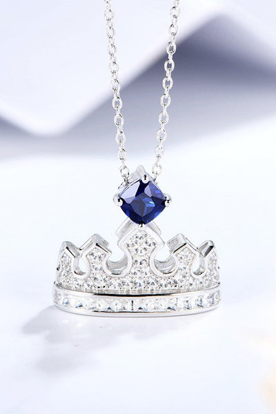 BEAUTIFUL I AM Jewelry Zircon Lab-Grown Sapphire Crown Shape Pendant Necklace