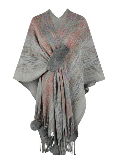 BEAUTIFUL I AM Heathered Fringe Hem Poncho