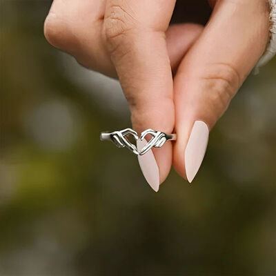 BEAUTIFUL I AM Hand Heart Shape 925 Sterling Silver Jewelry Open Ring