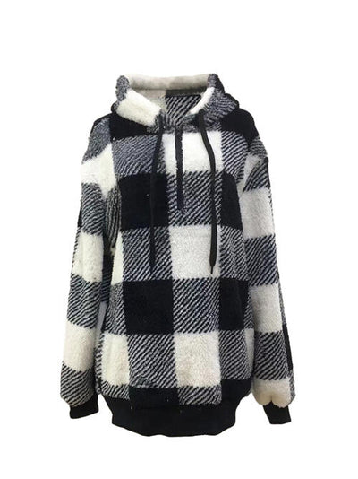 BEAUTIFUL I AM Plaid Half Zip Drawstring Hoodie