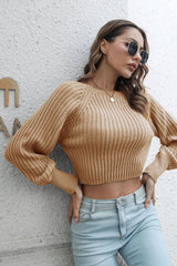 BEAUTIFUL I AM Cropped Round Neck Raglan Sleeve Ribbed Pullover Sweater Shirt