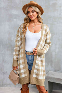 BEAUTIFUL I AM Plaid Open Front Long Sleeve Cardigan