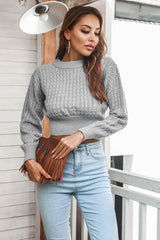 BEAUTIFUL I AM Round Neck Long Sleeve Cropped Sweater