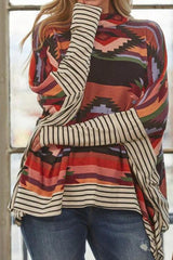 BEAUTIFUL I AM Geometric Striped Splicing Round Neck Shirt