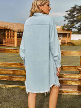 BEAUTIFUL I AM Button Up Collared Neck Raw Hem Denim Dress