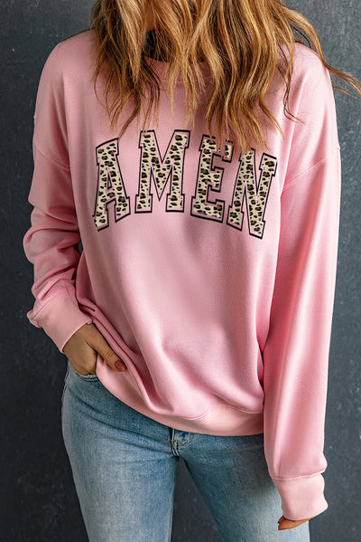 BEAUTIFUL I AM Round Neck Dropped Shoulder AMEN Graphic Sweatshirt