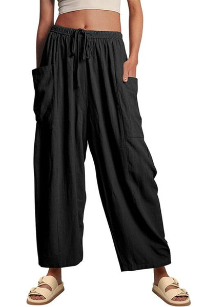 BEAUTIFUL I AM Drawstring Pocketed Wide Leg Pants