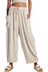 BEAUTIFUL I AM Drawstring Pocketed Wide Leg Pants