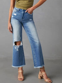 BEAUTIFUL I AM Distressed Raw Hem Jeans with Pockets