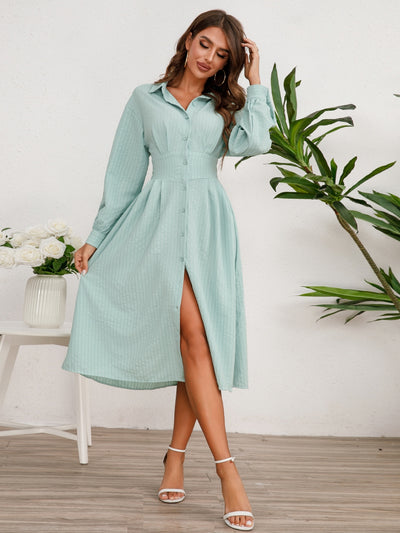 BEAUTIFUL I AM Long Sleeve Midi Shirt Dress